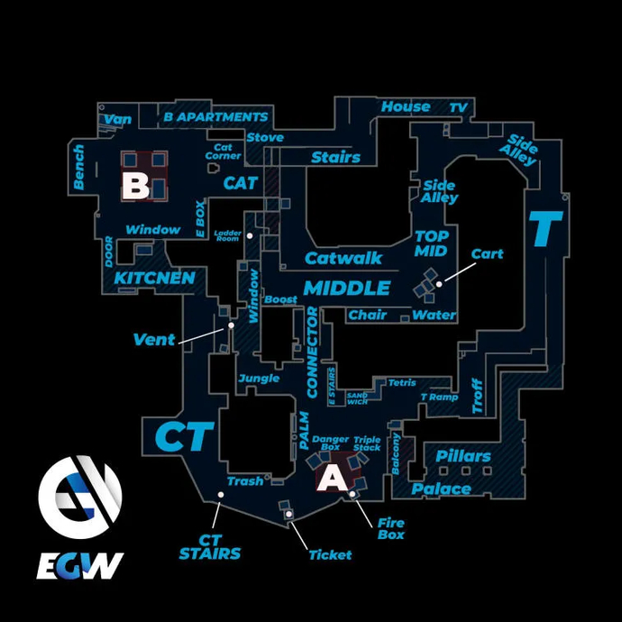 Toutes les positions sur la carte Mirage dans CS:GO. Photo 1