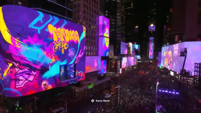 Snoop Dogg and Ice Spice on Times Square in New York City perform on Fortnite Concert