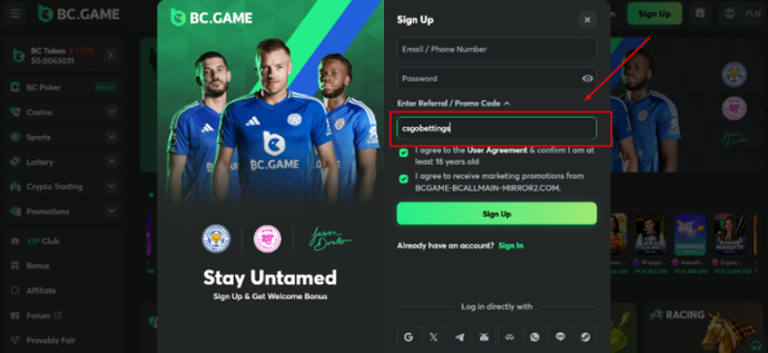 Código promocional BC.Game