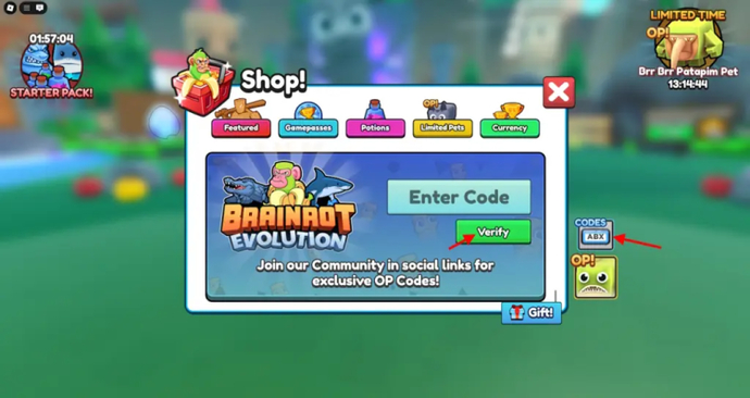 Roblox Brainrot Evolution Codes março 2026 2