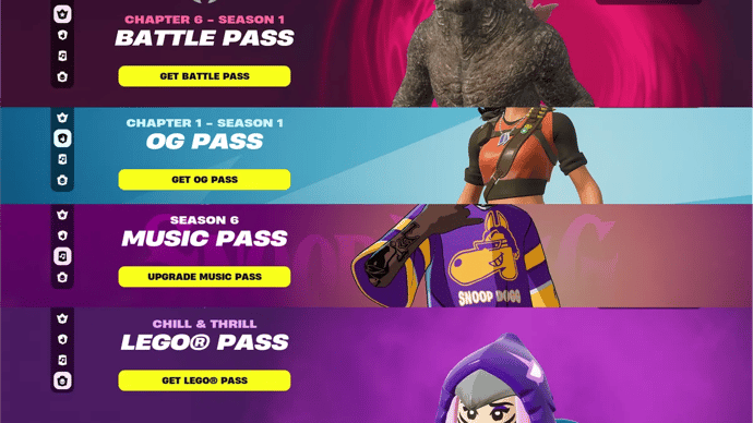 Alle Fortnite Pässe - Battle Pass, OG Pass, Music Pass, Lego Pass - in Kapitel 6 Saison 1
