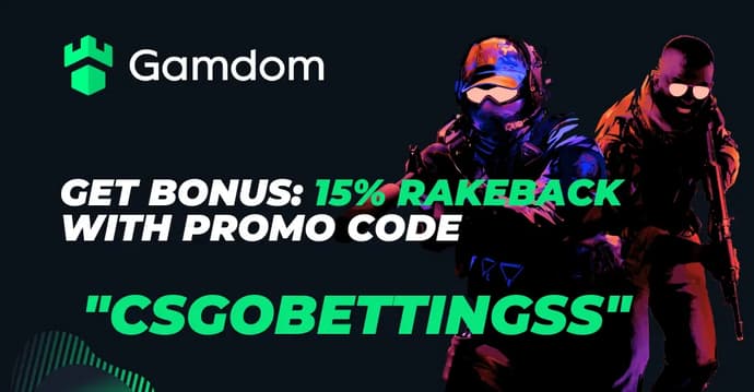 Use o código promocional Gamdom "CSGOBETTINGSS" para obter um bônus de 15% de rakeback.