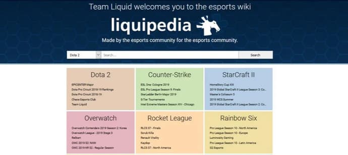 Site liquipedia.net - navegador no mundo dos eSports