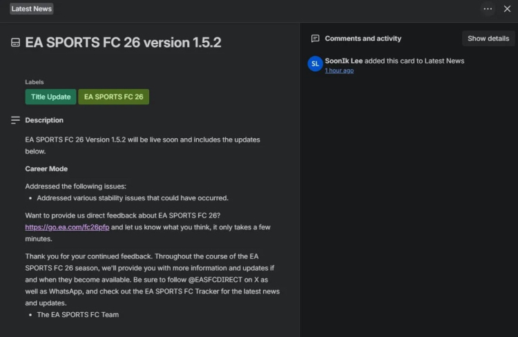 EA Sports Reveals FC 26 Title Update 1.5.2 Focused on Stability 1